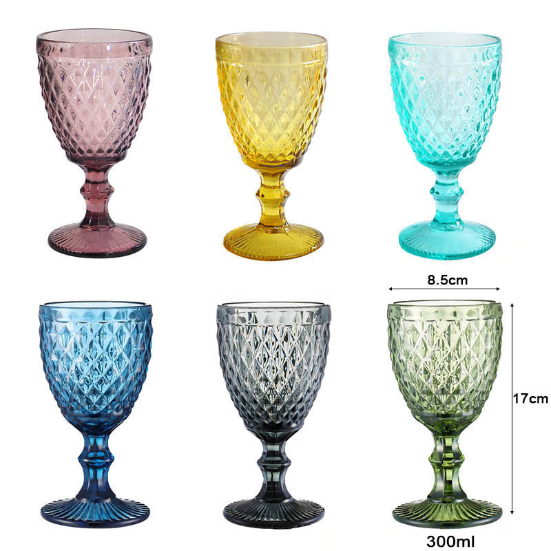 Wholesale Glassware Colored Goblet Drinking Wine Glasses Water Pressed Red Color Glass Goblets Cup